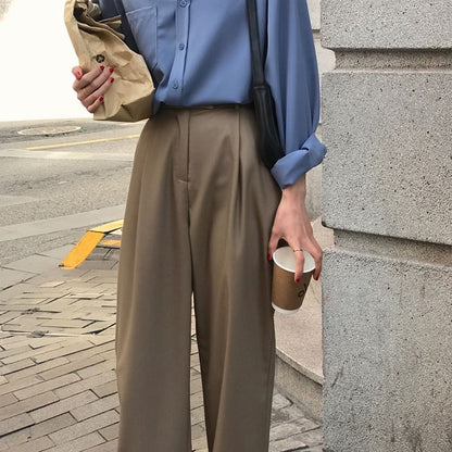 Plain Collared Long-Sleeved Shirt