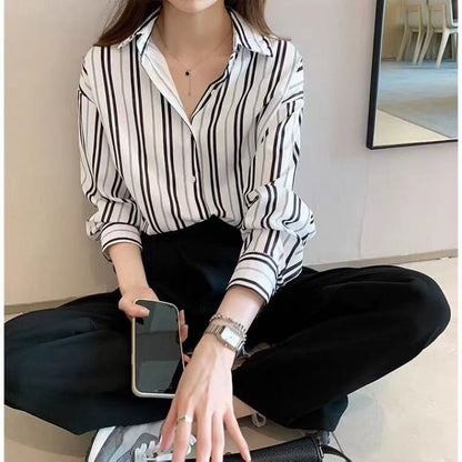 Striped Collared Long-Sleeved Shirt