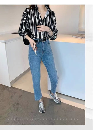 Striped Collared Long-Sleeved Shirt
