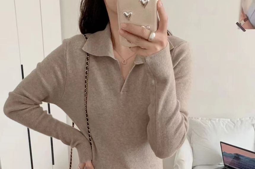 Long-Sleeve Slit Hem Plain Knit Maxi A-Line Dress