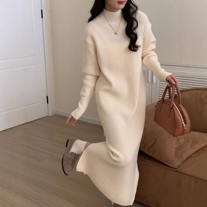 Mock Neck Plain Maxi Sweater Dress