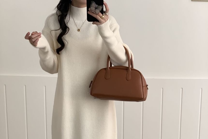 Mock Neck Plain Maxi Sweater Dress