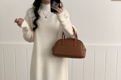 Mock Neck Plain Maxi Sweater Dress