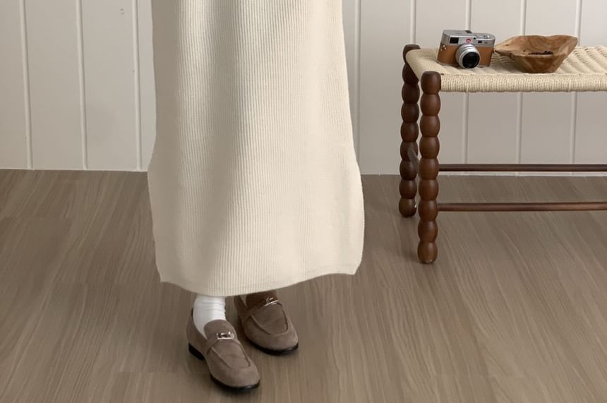 Mock Neck Plain Maxi Sweater Dress