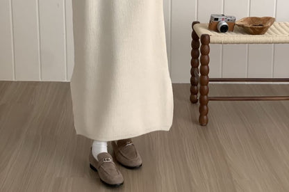 Mock Neck Plain Maxi Sweater Dress