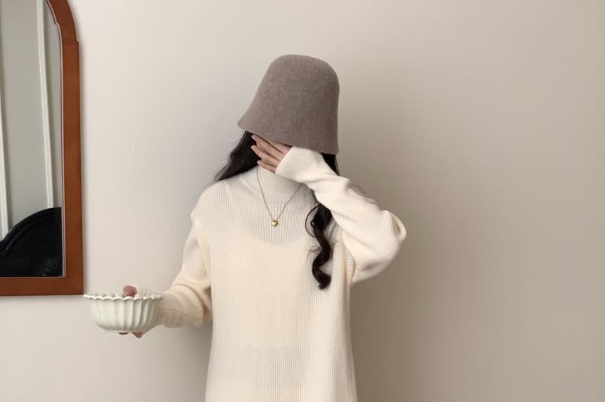 Mock Neck Plain Maxi Sweater Dress