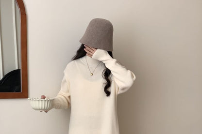 Mock Neck Plain Maxi Sweater Dress