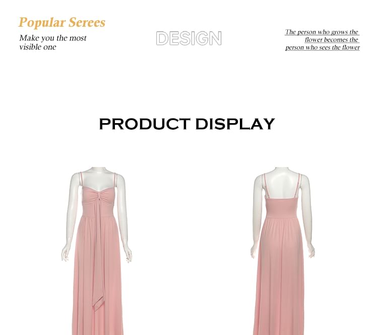 Spaghetti Strap Plain Ruched Maxi A-Line Dress / Open Front Crop Cardigan