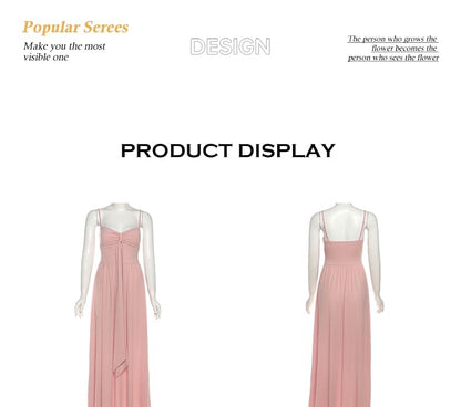Spaghetti Strap Plain Ruched Maxi A-Line Dress / Open Front Crop Cardigan