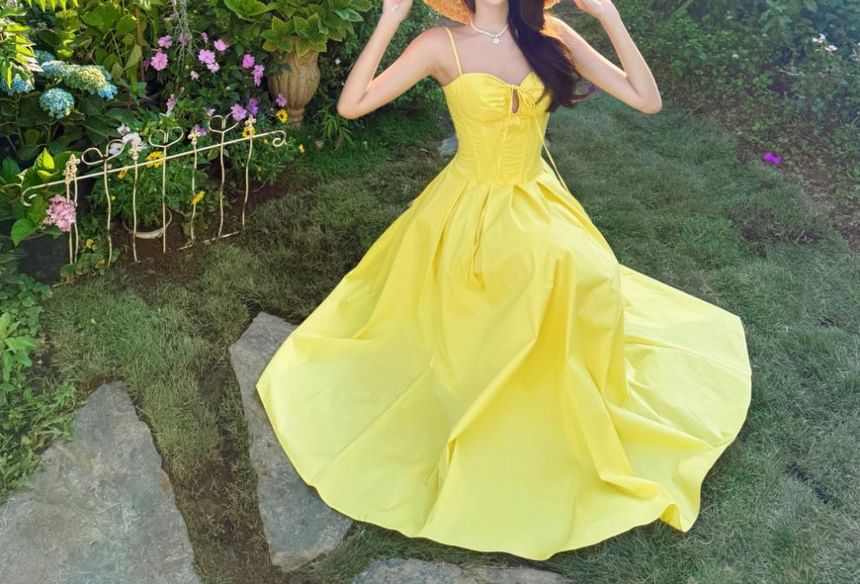 Spaghetti Strap Plain Maxi A-Line Dress