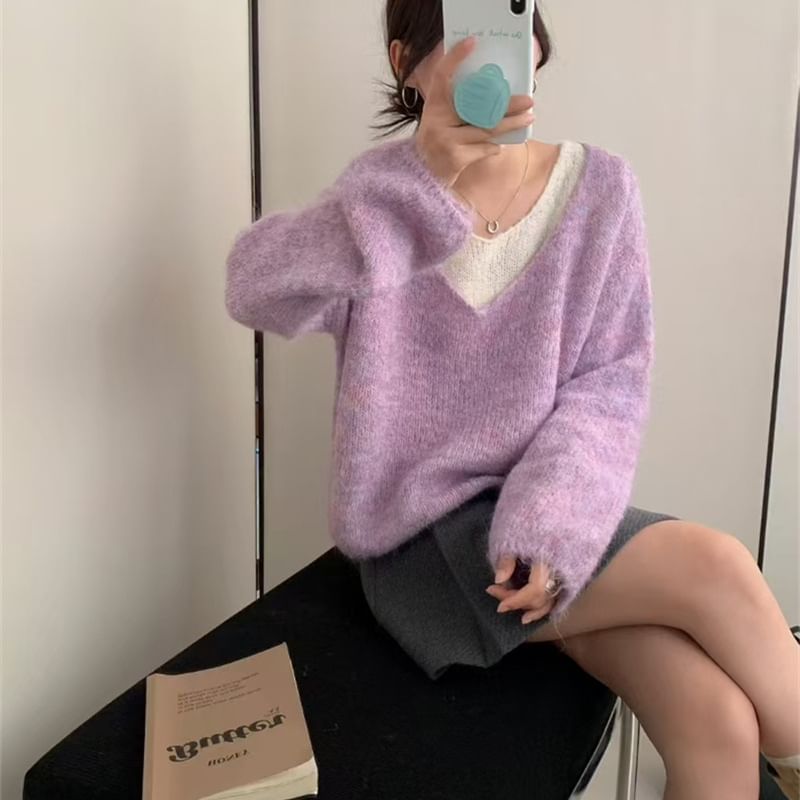 Mock Two-Piece V-Neck Sweater