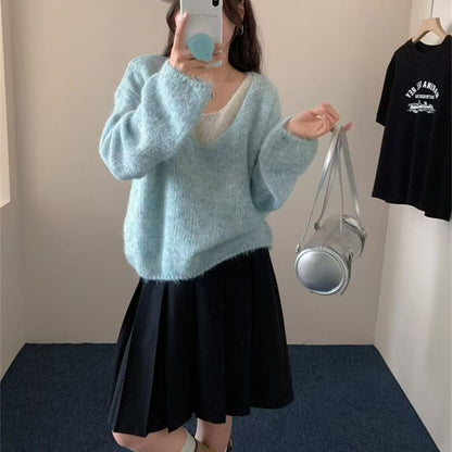 Mock Two-Piece V-Neck Sweater