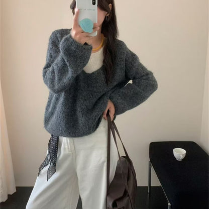 Mock Two-Piece V-Neck Sweater