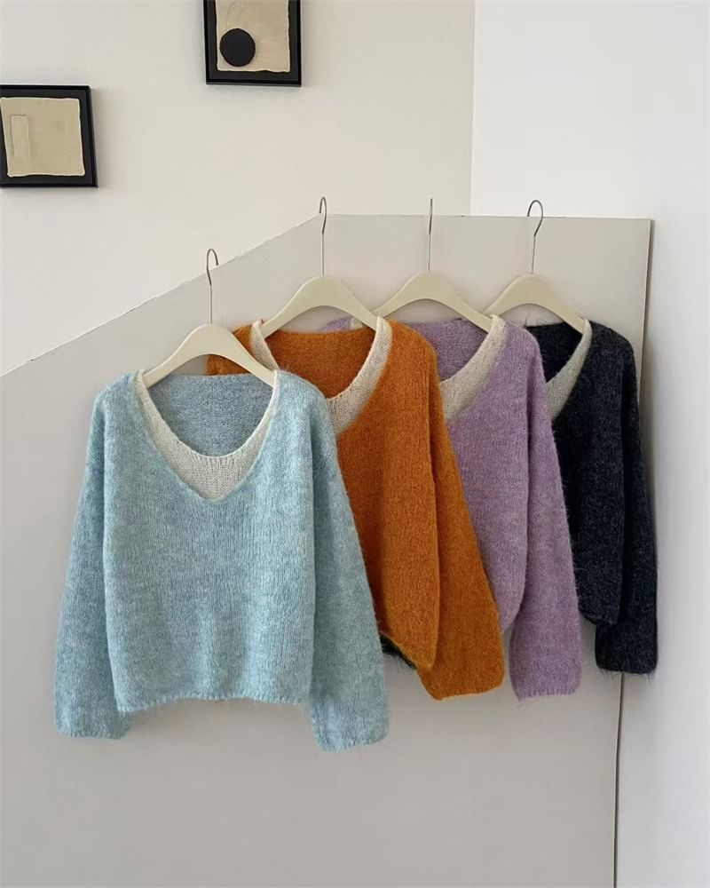 Mock Two-Piece V-Neck Sweater