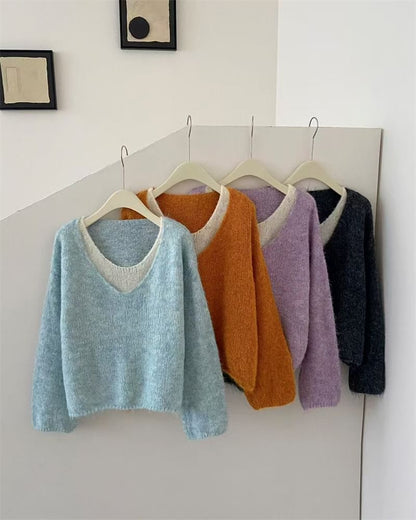 Mock Two-Piece V-Neck Sweater