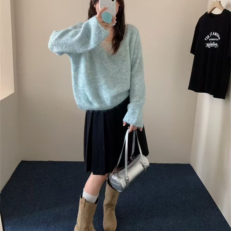 Mock Two-Piece V-Neck Sweater