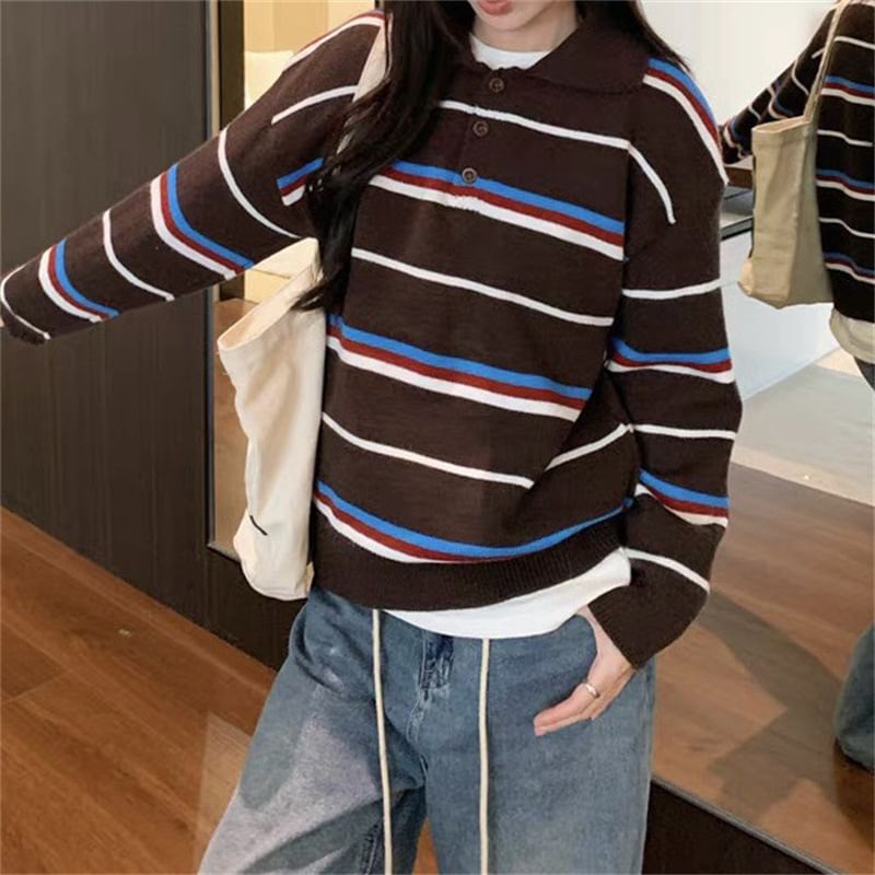 Striped Polo Pullover Sweater