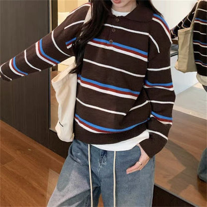 Striped Polo Pullover Sweater
