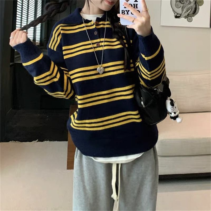 Striped Polo Pullover Sweater