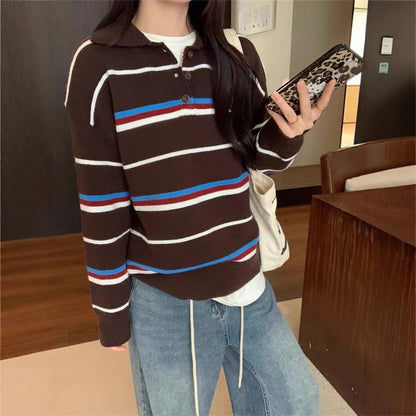 Striped Polo Pullover Sweater