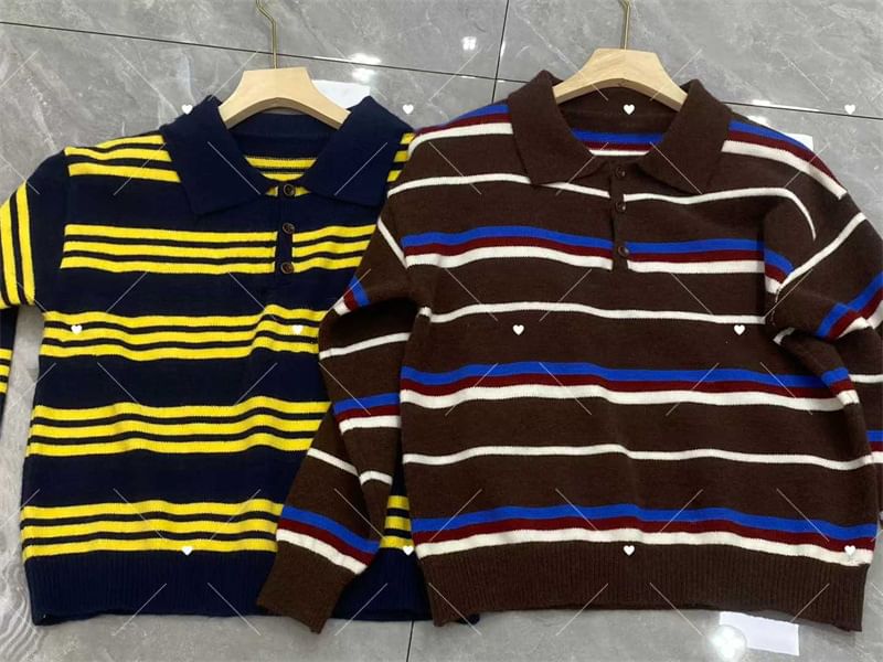 Striped Polo Pullover Sweater