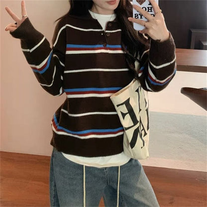 Striped Polo Pullover Sweater