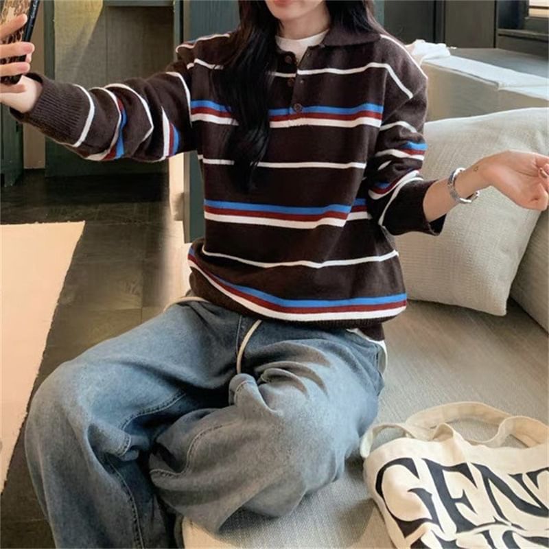 Striped Polo Pullover Sweater