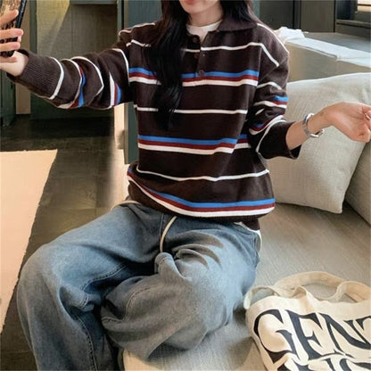 Striped Polo Pullover Sweater