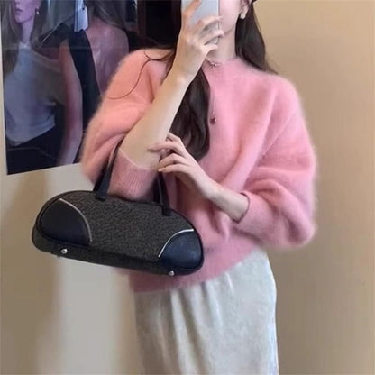 Plain Fluffy Crew-Neck Sweater