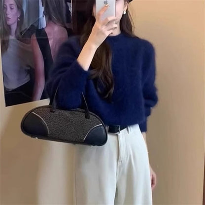 Plain Fluffy Crew-Neck Sweater