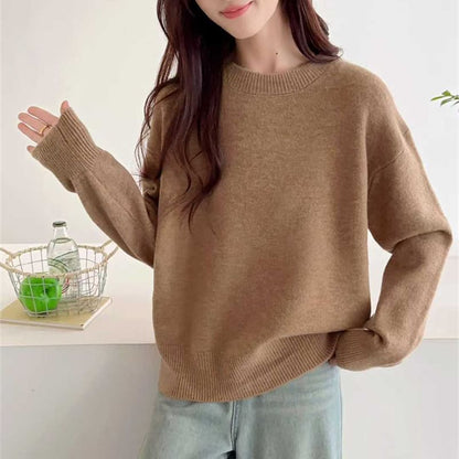Plain Crew-Neck Pullover Sweater