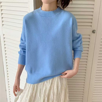 Plain Crew-Neck Pullover Sweater