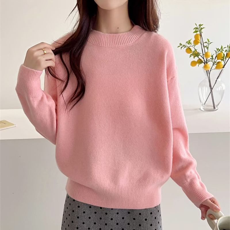 Plain Crew-Neck Pullover Sweater