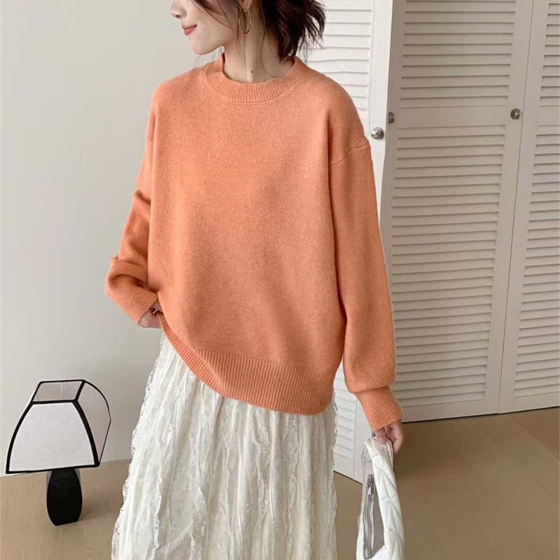 Plain Crew-Neck Pullover Sweater