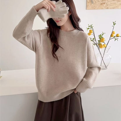 Plain Crew-Neck Pullover Sweater