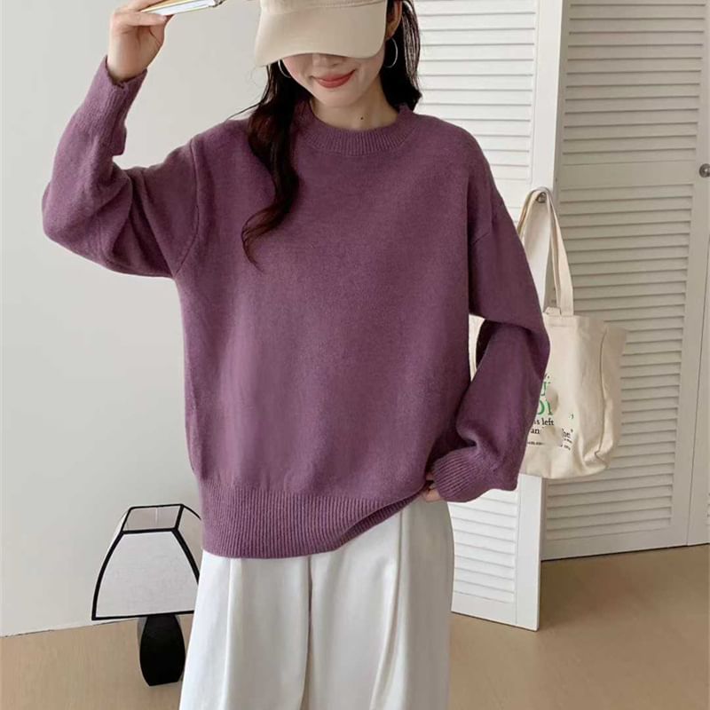 Plain Crew-Neck Pullover Sweater