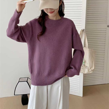 Plain Crew-Neck Pullover Sweater