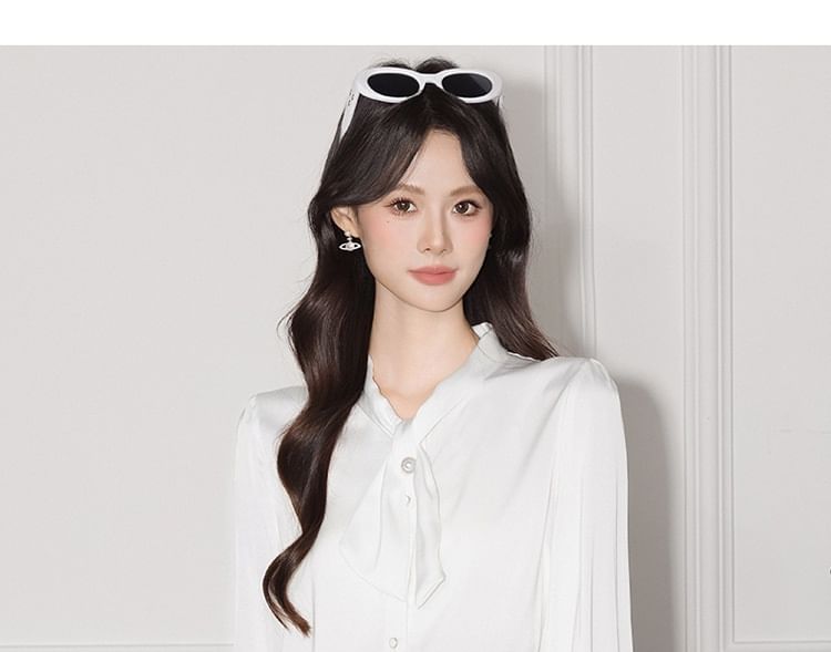 Plain Satin Long-Sleeved Blouse