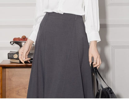 Plain Satin Long-Sleeved Blouse