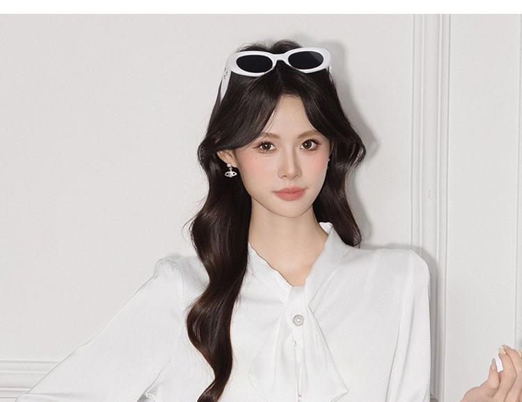 Plain Satin Long-Sleeved Blouse