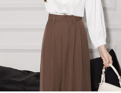 Plain Ruffle Satin Collared Long-Sleeved Blouse