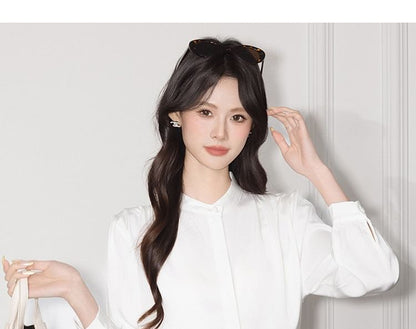 Band-Collar Sleeved Plain Casual Blouse