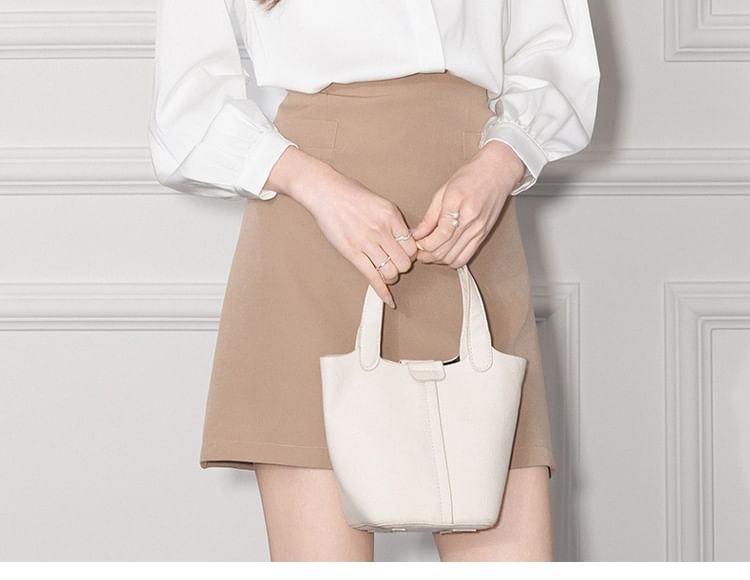 Band-Collar Sleeved Plain Casual Blouse