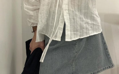 Sleeved Basic Shirt & V-Neck Knit Sweater Vest