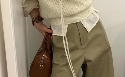 Sleeved Basic Shirt & V-Neck Knit Sweater Vest