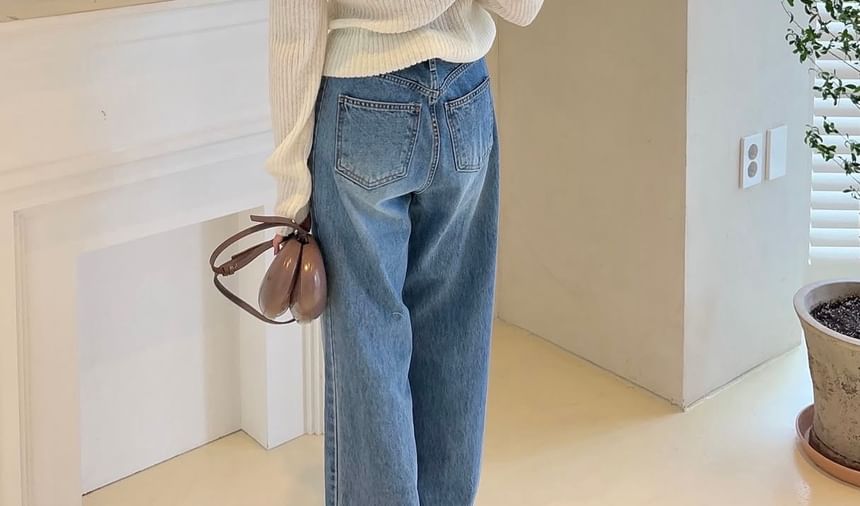 Plain Off-Shoulder Long-Sleeved Knit Top