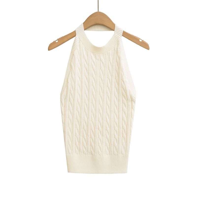 Cable-Knit Plain Halter Neck Top