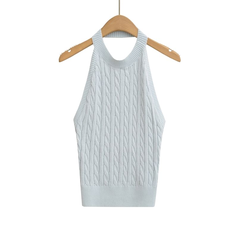 Cable-Knit Plain Halter Neck Top