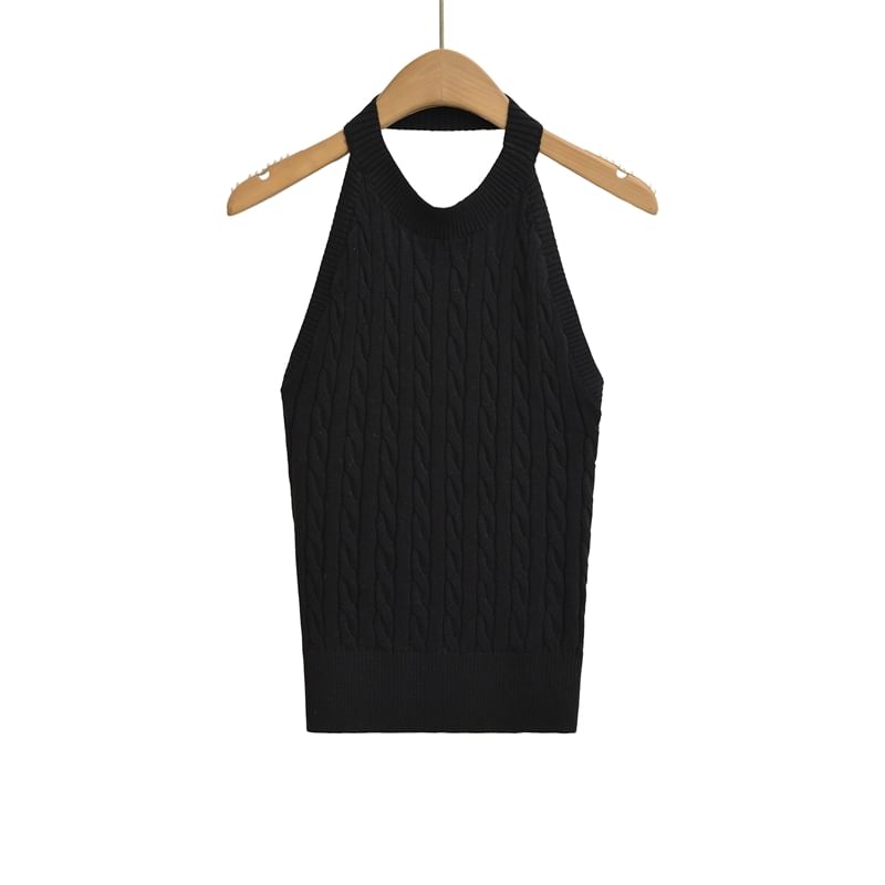 Cable-Knit Plain Halter Neck Top