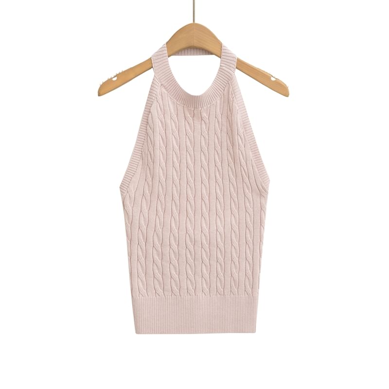 Cable-Knit Plain Halter Neck Top